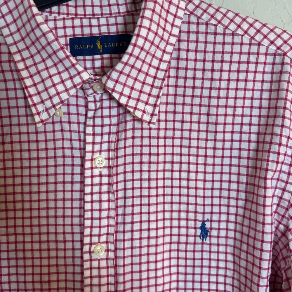 Ralph Lauren Mens Red White Gingham Check Long Sleeve Button Down Shirt‎ XL